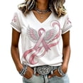thumbnail image 2 of Mfakffe Breast Cancer Shirts for Women Breast Cancer Awareness V Neck Short Sleeve T-Shirt Pink Angel Wings Pink Ribbon Graphic Casual Tee, 2 of 4