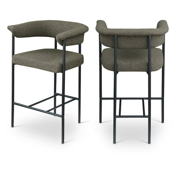 Meridian Furniture Malin Olive Boucle Fabric Counter Stool (Set of 2)