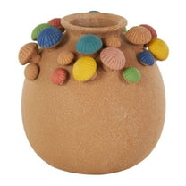 DecMode 9" Mushroom Round Wide Brown Ceramic Vase with Multicolor Accents and White Speckles