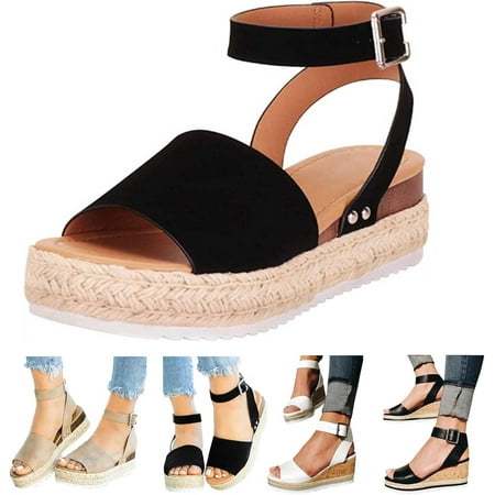 Platform Wedge Sandals For Women Fashion Sandals For Women 2024 With Arch Support Orthopedic Sandals Cute Comfortable Open Toe Espadrilles Wedge Sandals Ankle Strap Slip On Shoes Strappy Sandals