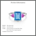 thumbnail image 4 of Gem Stone King 10K White Gold Swiss Blue Topaz and Pink Created Sapphire 3 Stone Engagement Ring for Women (3.10 Cttw, Emerald Cut 9X7MM, Gemstone November Birthstone, Size 7), 4 of 4