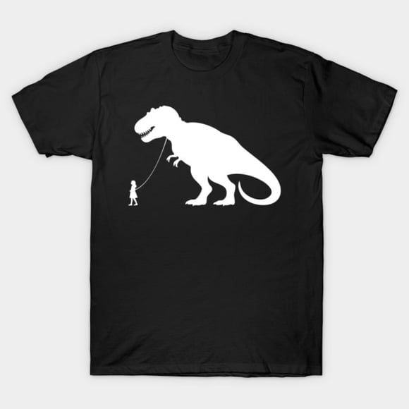 Funny Girl Walking Her Trex Dinosaur Pet Adorable Jurassic Art Unisex T-Shirt, up to size 3XL.