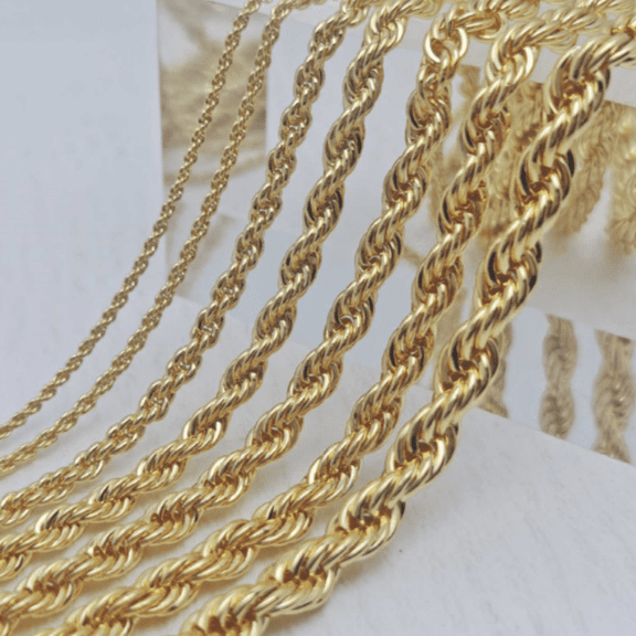 14K Yellow Gold Solid Rope Chain Necklace Diamond Cut Real Men Women Jewelry | 2.5mm | 18 Inches | MADE IN ITALY
