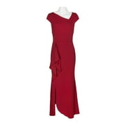 Betsey and Adam Asymmetrical Neck Cap Sleeve Flutter Side Slit Side Zipper Back Solid Scuba Dress-RED / 8