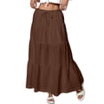 thumbnail image 3 of Maxi Skirts for Women Ruffle Pleated Tiered Smock High Waisted Drawstring Flowy Skirt Coffee L, 3 of 7