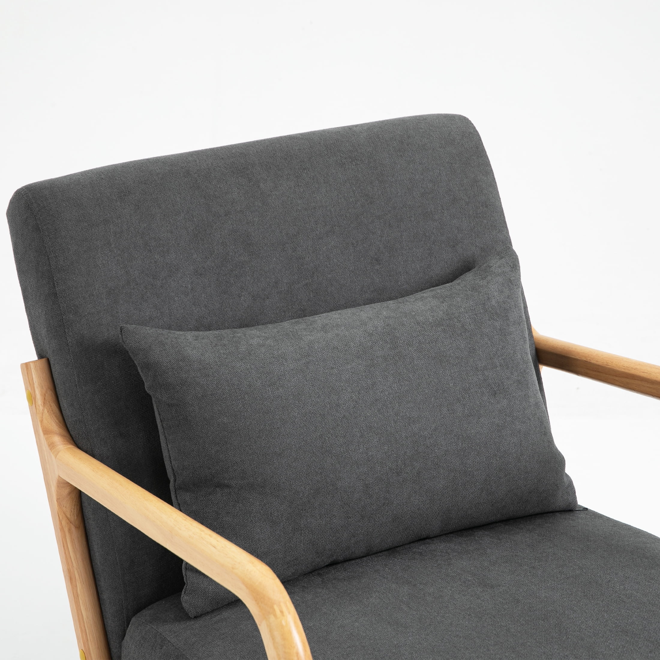 PORKISS Modern Arm Chair Velvet Fabric Upholstered Comfy Reading Accent Chair with Solid Wood Frame and Pillow, Armchair Comfort Club Chair Lounge Chair for Living Room Bedroom Sunroom, Grey