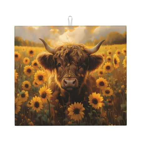 

Honeii Cute Cow Sunflower Field for Dish Drying Mat for Kitchen Counter Non-slip Rubber Backed Hide Stain Kitchen Super Absorbent Draining Mat Dish Rack Pad