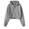 thumbnail image 5 of Zip up Hoodie Women Oversized Cropped Plain Sweatshirt Full Zip Drawstring Hooded Slouchy Jacket with Pocket Light Gray M, 5 of 8