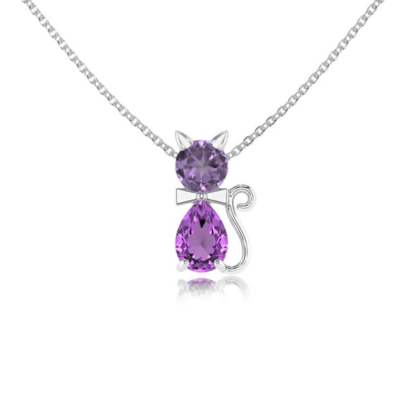 Natural Amethyst Cat Design Pendant Necklaces for Women in Sterling Silver, February Birthstone Jewelry Gift Her Birthday, Wedding Anniversary, Mothers Day, Christmas, Valentines