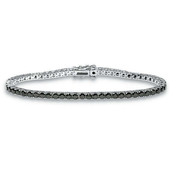 5.9 TCW Round Black Cubic Zirconia Platinum-Plated Tennis Bracelet 7 3/4-inch