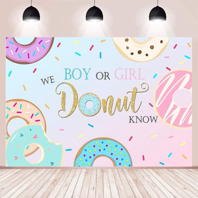 Fondo de dona para revelación de género de 7 x 5 pies, decoraciones para fiesta de baby shower, niño o niña, no sabemos