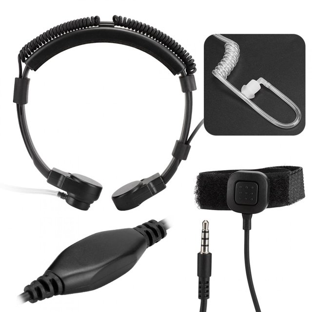 PTT Mic Earphone Throat Mic Earphone Comfortable Adjustable with Ear Cap for Conventions