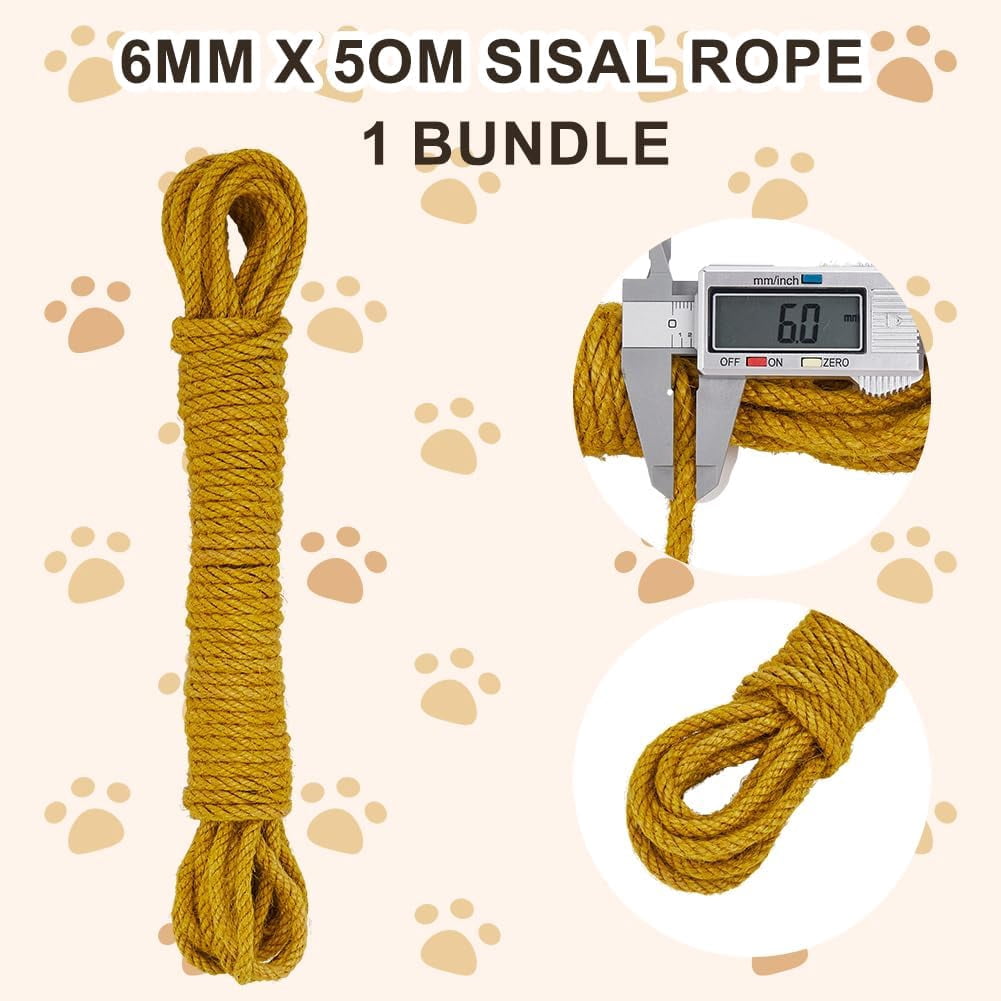 6mm 164Ft/50M Jute Rope Strong Cat Scratching Post Cord Heavy Duty Thick Natural Macrame Twine String Ginger Yellow