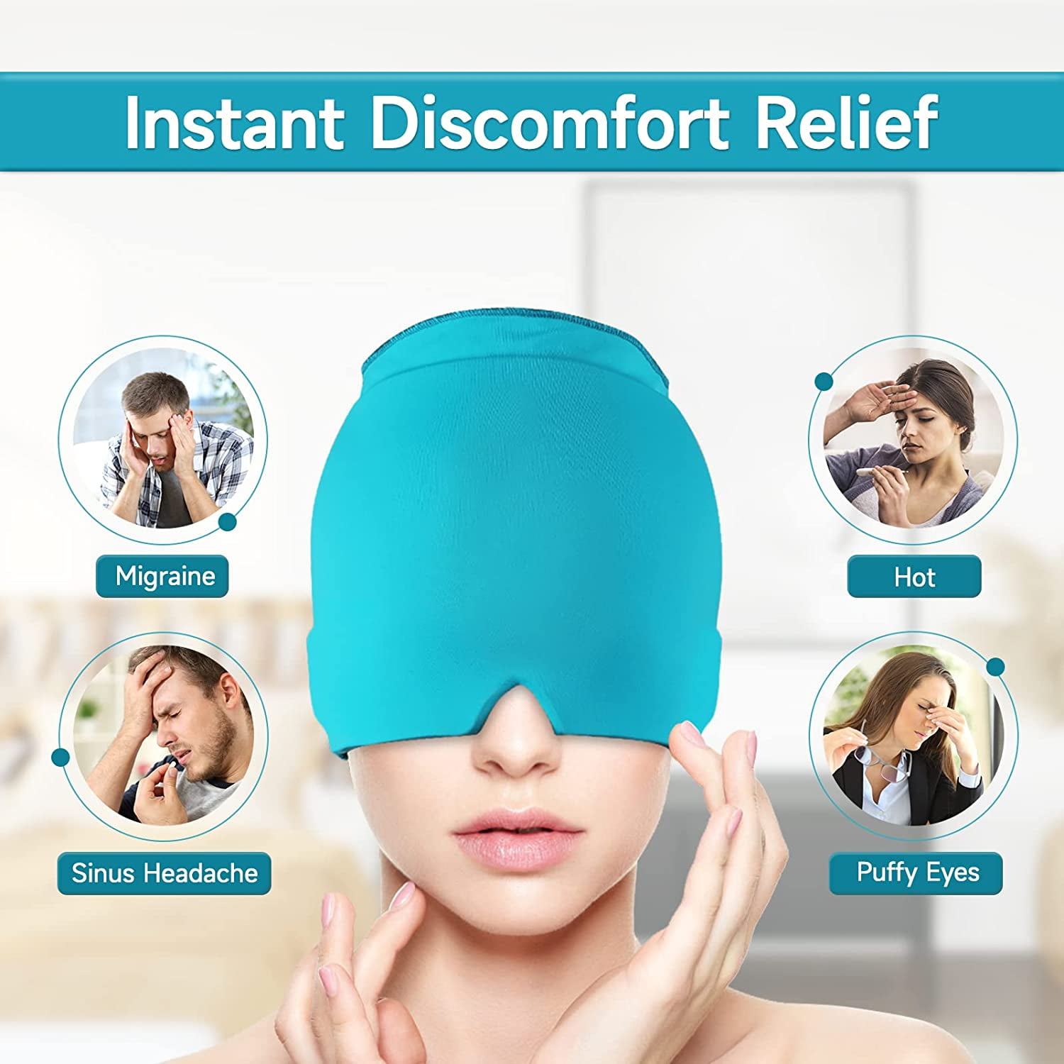 PVC Cold Therapy Headache Relief Cap with Ice Pack Mask for Migraine,,  Medium