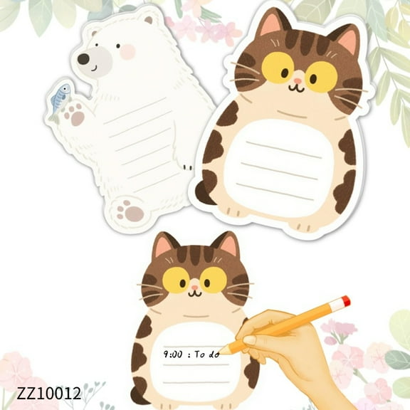 Cute Polar Bear & Cat Shaped Sticky Notes, Kawaii Memo Pads for Daily Reminders,100pcs Fun Gift Decoration Message Labels Office Note Markers, Sticky Notes - Multi-Color Notepads for Office