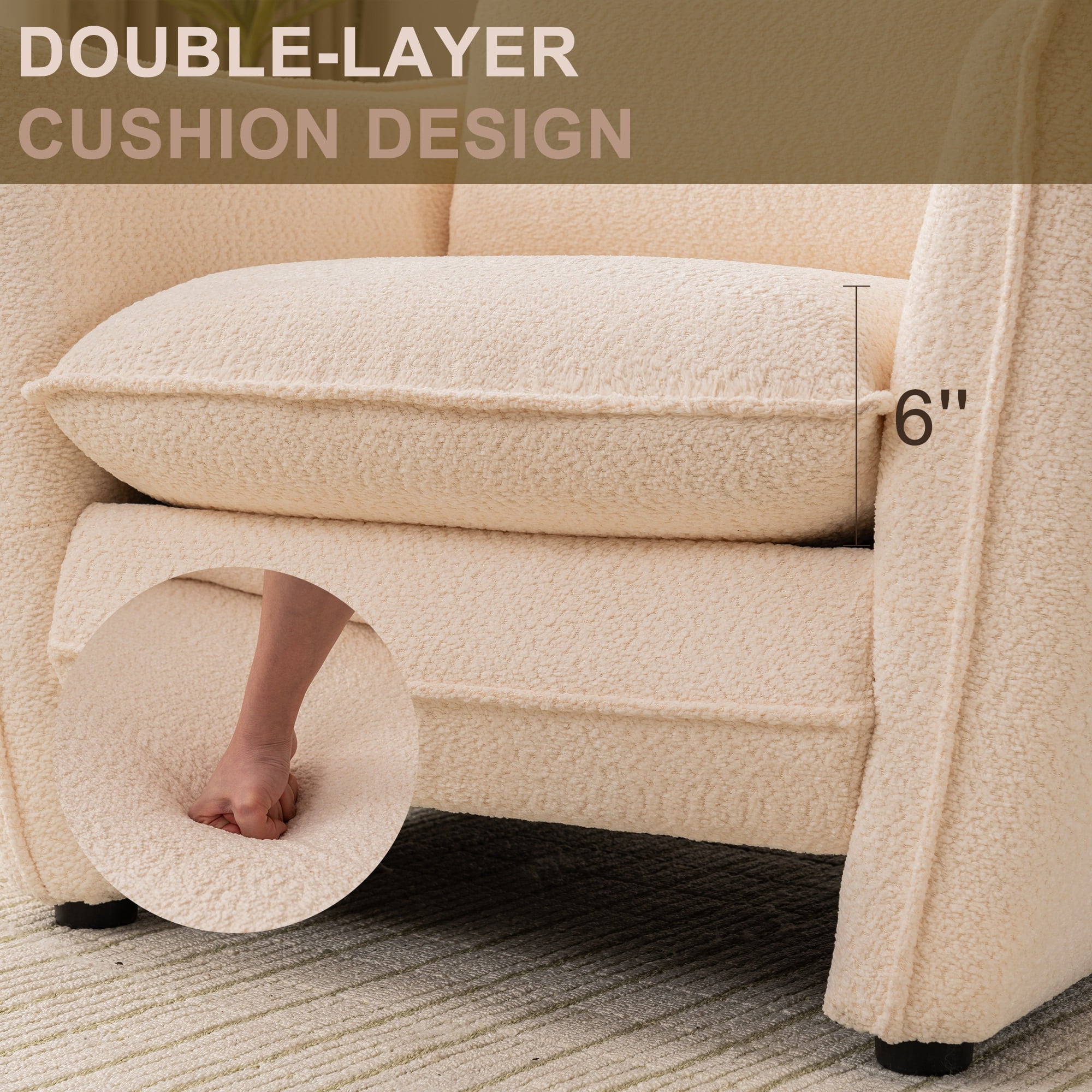 ENYLAY Modern Beige Cloud Chair, Plush Upholstered Sofa Chair, Comfy Single Armchair with Removable Cushions for Living Room, Bedroom, Office