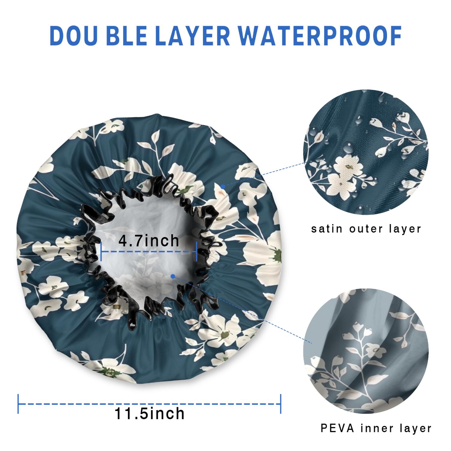Shower Caps,Pioneer Flower Floral Print Pattern Waterproof Shower Cap for Women 4 Pieces,Double Reusable Hair Cover for Shower PEVA Elastic Stretch Hem