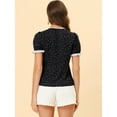 thumbnail image 4 of Blusa floral de manga corta con cuello anudado Allegra K Negro XS, 4 of 5
