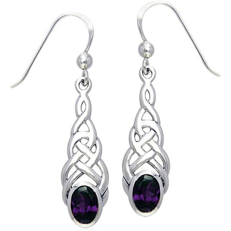Jewelry Trends Sterling Silver Celtic Linear Knot Work Elegant Dangle Earrings with Amethyst