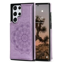 Dteck for Samsung Galaxy S23 Ultra Case with Card Holder,Magnetic Flower Back Flip Case Wallet Protective Kickstand Phone Cover for Galaxy S23 Ultra,Purple