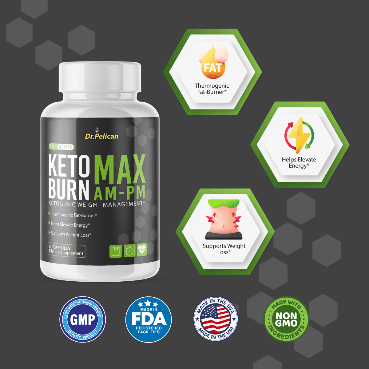 Keto Burn MAX AM-PM- Keto & Weight Support- 2 Bottles- 120 Capsules- Dr. Pelican