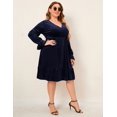 thumbnail image 6 of HA-EMORE Women's Plus Size Wrap V Neck Velvet Dress Swing Dress Long Sleeve Party Dress, 6 of 8