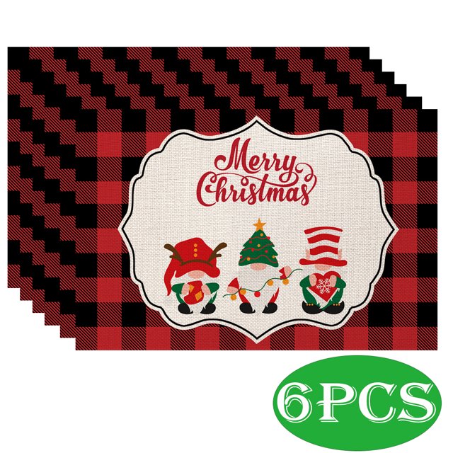 Christmas Placemats Set of 6 Buffalo Plaid Placemats for Christmas