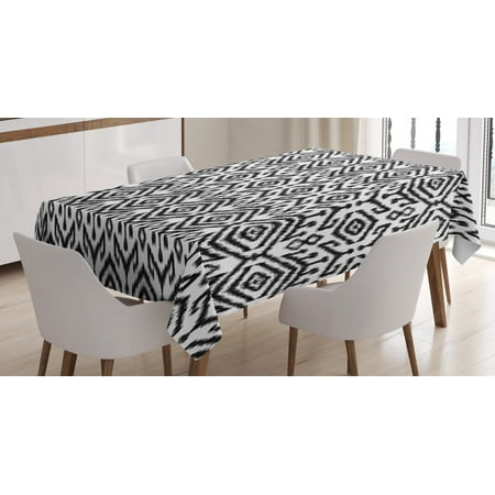 

Ambesonne Bohemian Tablecloth Rectangular Table Cover Scribble Ikat Art 52 x70 White and Charcoal Grey