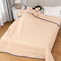 Qocolhg Summer Cooler Quilt Twin Size - Cooling Blankets for Hot Sleepers, Skin-friendly Plain Printed Washed Cotton Summer Quilt, Bedding Soft Coverlet Quilts for Adults Kids, 55x79 inch, Khaki