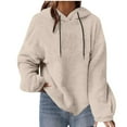 thumbnail image 2 of Sevevn Womens New Long Sleeve Hooded Jacket Solid Color Casual Loose SweaterPlush Sweatshirt Beige M Clearance Sales Online Deals, 2 of 6