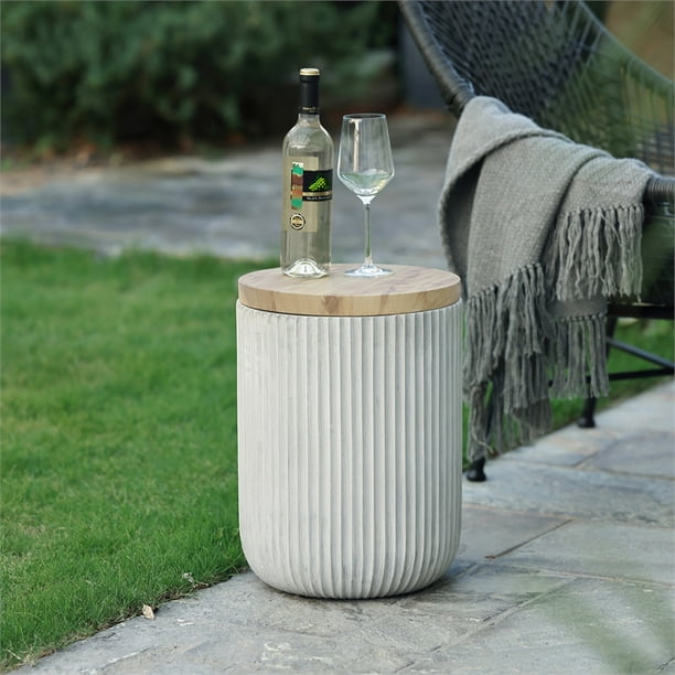LuxenHome Gray MgO Indoor Outdoor Garden Stool and Table with