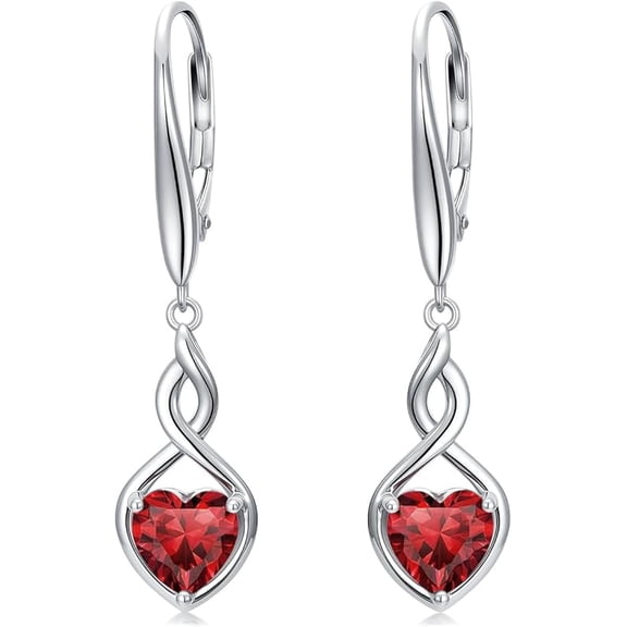 JKR Infinity Garnet Birthstone Earrings 925 Sterling Silver Heart Love Infinity Dangle Drop Earrings Fine Jewelry Birthday Christmas Gifts for Women Girlfriend Wife