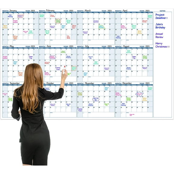 Large Dry Erase Calendar for Wall – Yearly Wall Calendar Dry Erase, 37" x 57.9",12-Month Undated Blank Calendar Planner, Reusable Laminated Task Organizer with Note, Great for Office, Classroom, Home