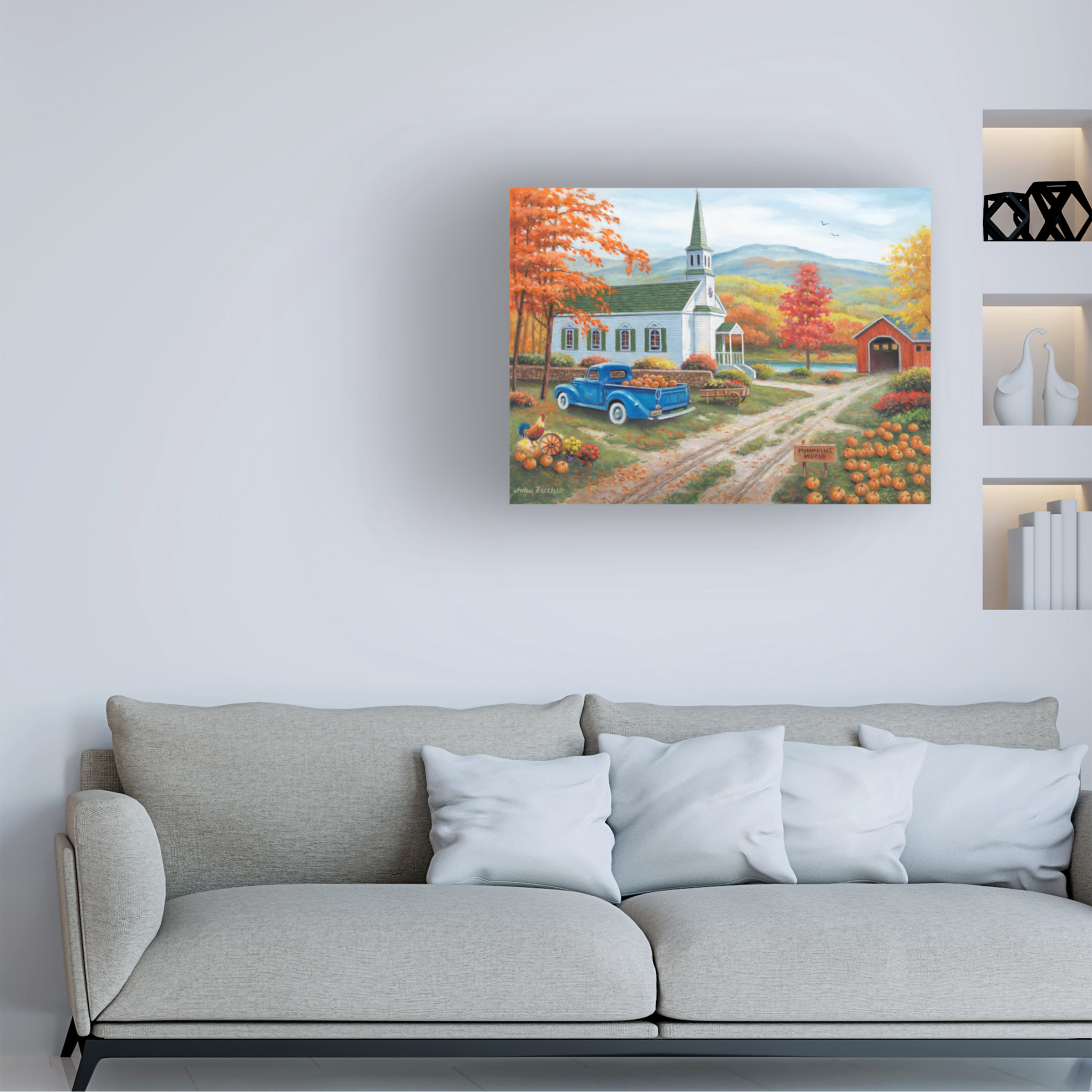 Canvas Wall Art - John Zaccheo 'Pumpkin Gathering' Wall Art for Living Room, Bedroom, or Office DÃ©cor by Trademark Fine Art - 32 x 24 Inches