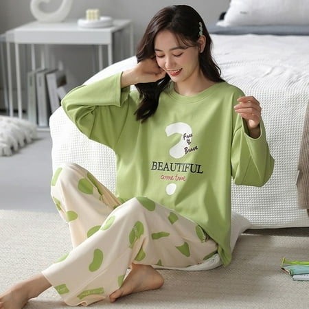 

QWZNDZGR Spring Big Size 5XL Knitted Cotton Floral Pajamas Sets Women Pyjamas Elegant Sleepwear Nightwear Pijama Mujer Loungwear Homewear