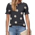 thumbnail image 6 of JTZGDY Blouses for Women Dressy Casual Summer Boho Floral/Polka Dot/Tie Dye/Plaid Printed Short Sleeve Womens Crewneck Graphic Tshirt Tops with Smocked Cuffs E-Black#01 XL, 6 of 7