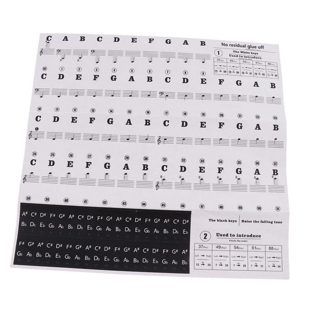 Pegatinas para teclas de piano para teclados de 49/54/61/88 teclas con notas y números de notas marcados. Negro