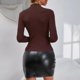 thumbnail image 3 of Gibobby Suéteres de invierno de punto Suéter de punto de cuello de color sólido para mujer Suéter de cuello con fondo (Café, L), 3 of 4