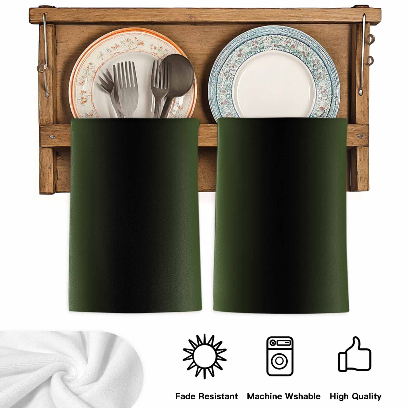Dark Sea Green Black Ombre Kitchen Towels Set of 2, Modern Gradient Abstract Art Soft Microfiber Dish Towels, Absorbent Quick-Dry Washable Dishcloths for Kitchen Cleaning, Drying Dishes, 18x28 Inches