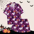 thumbnail image 6 of enyan Women Halloween Pjs Pajamas Set 2 Piece Lounge Sets Print Autumn themed Sleepwear Button Soft Dark Blue,XXL, 6 of 6