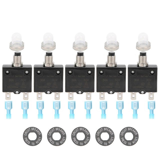 25PCS 30Amp Thermal Circuit Breaker 125?250VAC 50VDC with Quick Connect Terminals Waterproof Button Cap Kit