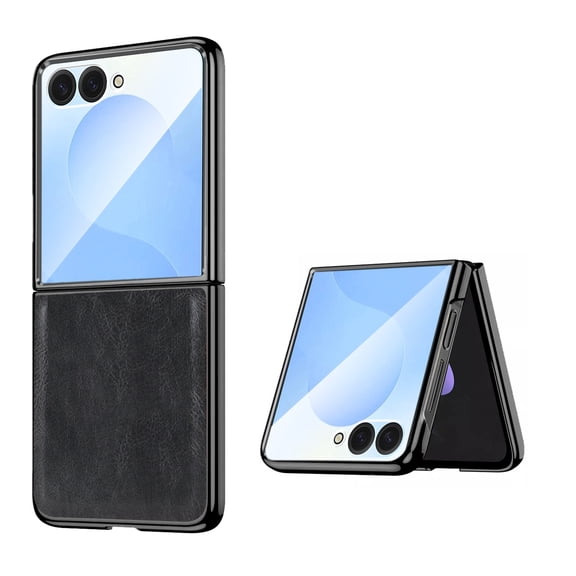 Dteck Case for Samsung Galaxy Z Flip 8, Luxury PU Leather Case Built-in Front Screen Protector Slim Cover,Black