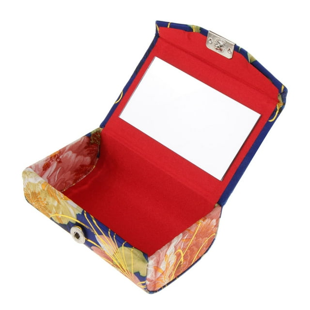 Yinanstore Embroidered Brocade Case Jewelry Storage Box Makeup Holder with Mirror with Closure - #D, as described D