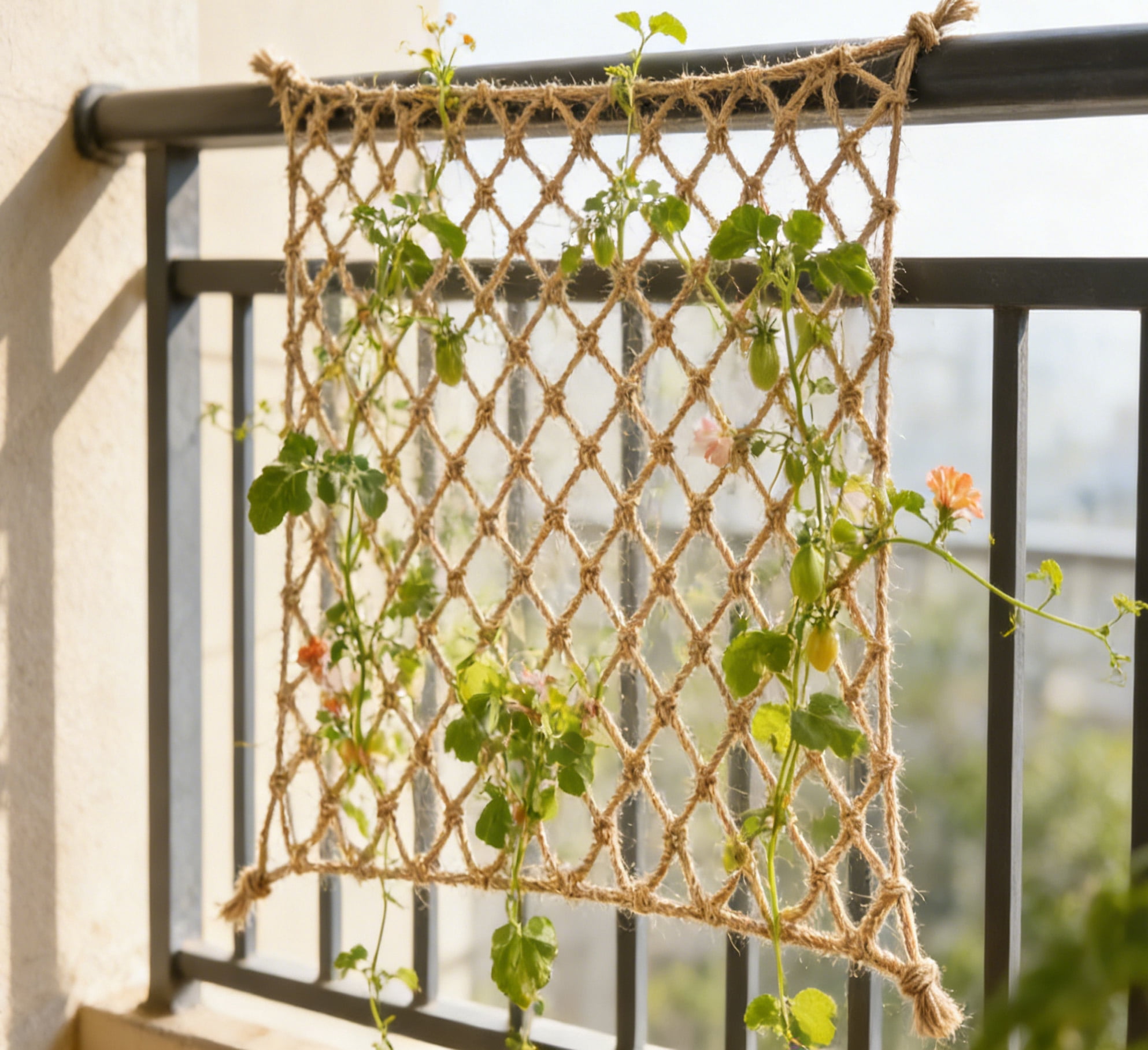 Natural Jute Twine Trellis Netting, Bexikou Heavy Duty Plant Support Net for Outdoor Garden, Climbing Vine Plants Fruits Vegetables, Wall Decoration Garden Net (5.6 x 8 ft / 1.7 x 2.5 m)