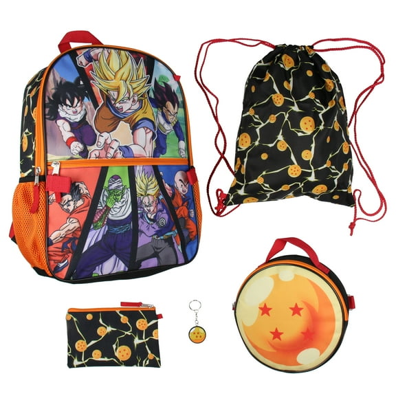 Dragon Ball Z Backpack Lunch Box Drawstring Bag Keychain Pencil Case 5 Pc Set