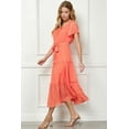 thumbnail image 4 of Pastel by Vivienne Women's Frill Hem Flutter Sleeve Ruffle Tiered Maxi Easygoing Loose Flowy Dress with Tie Orange Small, 4 of 5