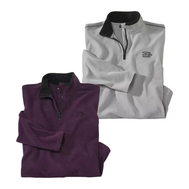Atlas For Men - Jersey de Micropolar para Hombre - Pack de 2 (Morado, Crudo)