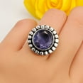 thumbnail image 5 of SATYAVIE JEWELLERY Solid 925 Sterling Silver Ring For Womens Amethyst Ring Sterling Silver Boho Ring February Birthstone Round Gemstone Ring Size US 12, 5 of 6