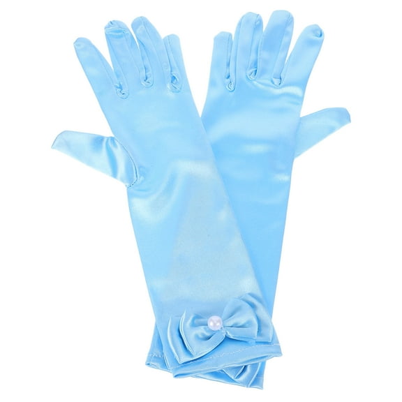LABSERRON 1 Pair Light Blue Satin Gloves With Bowknot For Girls Dress Accessories At Special Occasions