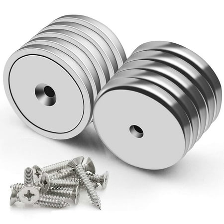 

Neodymium Magnets Cup Magnets w/ Countersunk Hole Strong Round +Screws 10 Pack